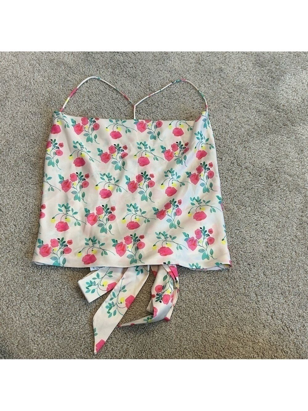 Zara cream floral flower crisscross strappy open back draped crop top Sz L NWT - Picture 3 of 10